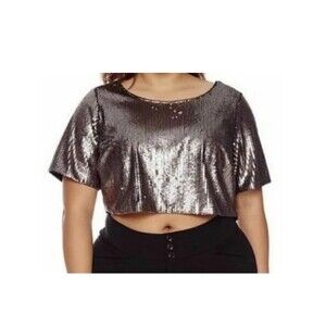 womens Sequin Crop shirt Club Party Blouse Sexy 1X Glam fairy goth whimsical